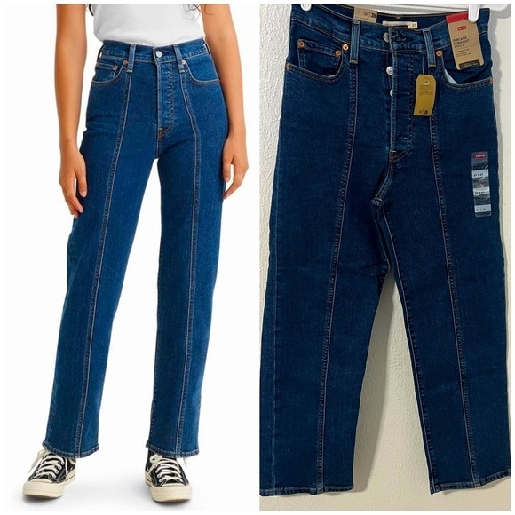 Levi's Women's Ribcage Straight Ankle Seamed Jeans 27x27 Dark Wash Buttonfly NWT - Picture 2 of 13